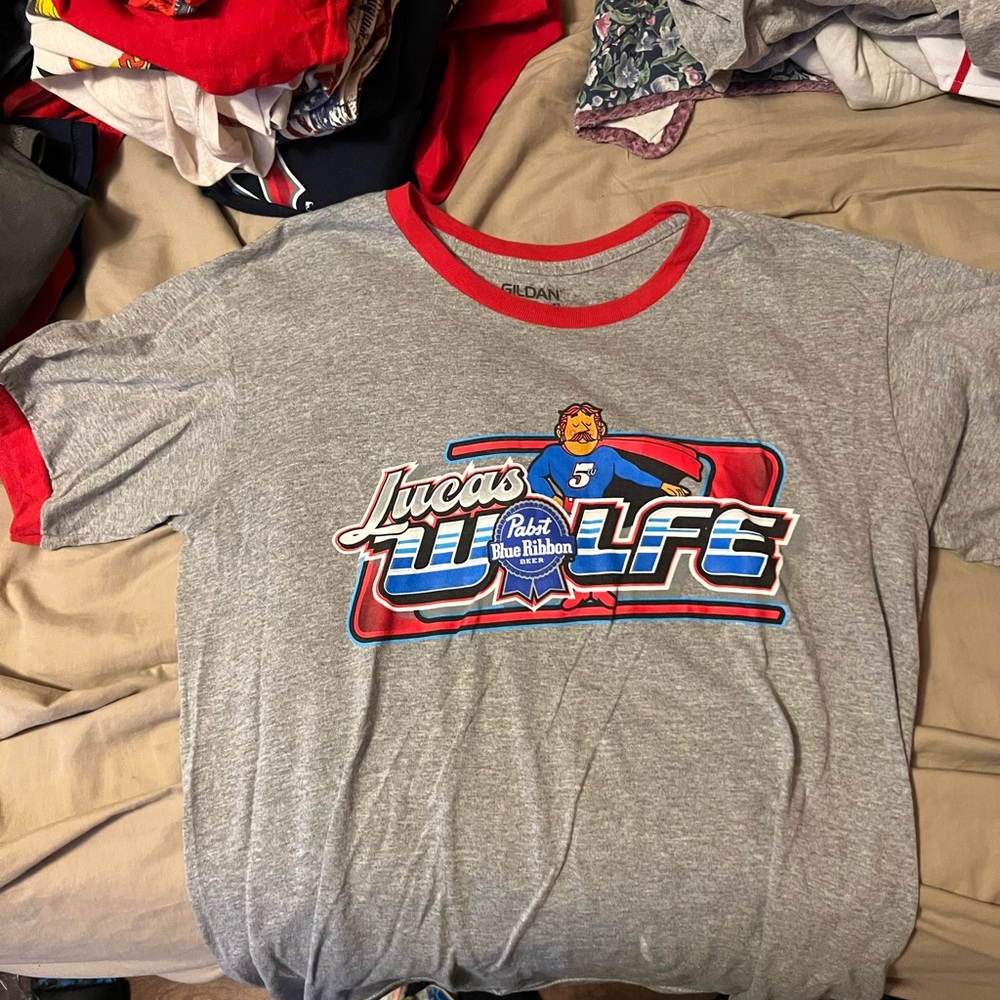 Lucas Wolfe Pabst Blue Ribbon sprint car shirt